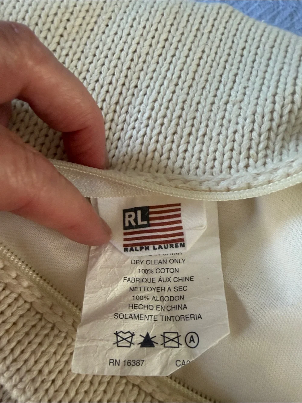Vintage Ralph Lauren 100% Cotton Cream Knit Accent Pillow American Flag 13 Star